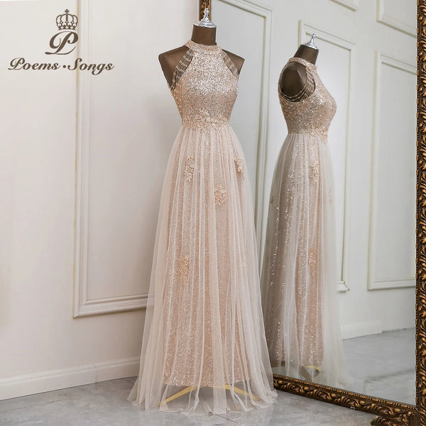 Elegant sequin A-line two layers are style evening dress