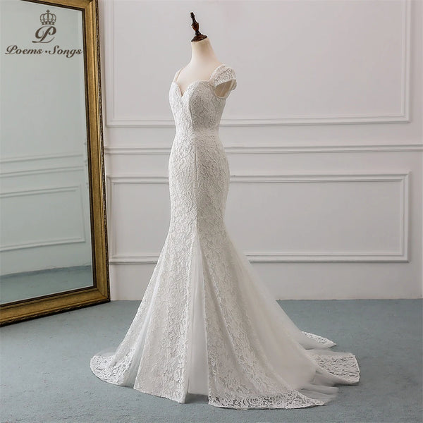 New style cap sleeve style lace wedding dress