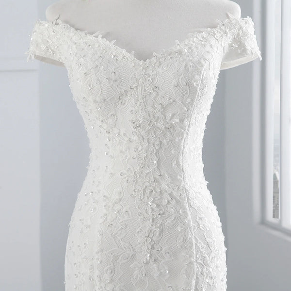 New style boat neck beautiful lace wedding dress