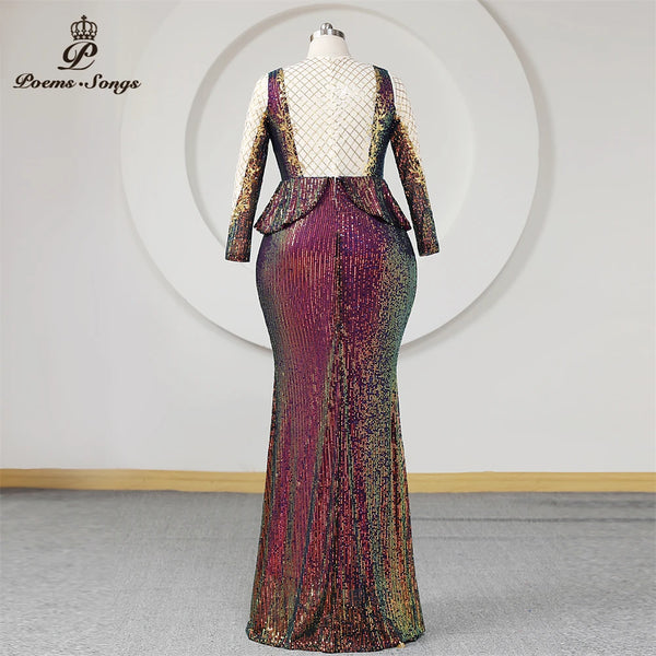 Long Sleeves Sequined Evening Dress