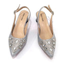 Women's Silver Mid Heels Frosted Crystal Shoes And Bag Set