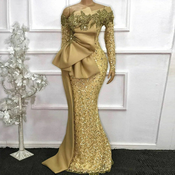 Gold Sequins Mermaid Mother Of Bride Dresses