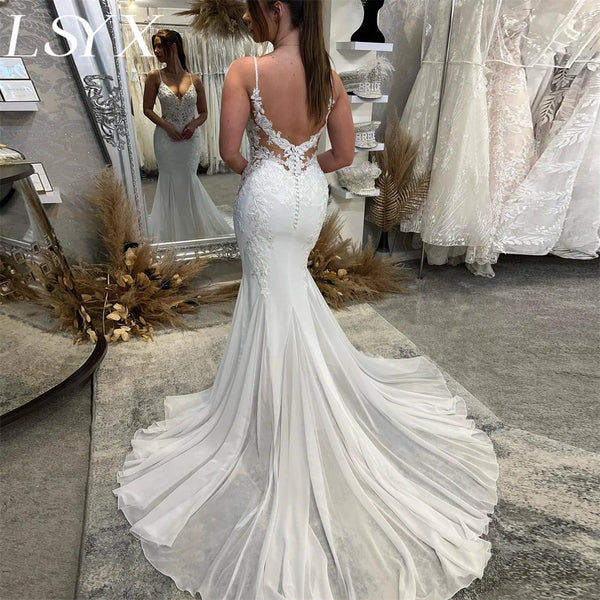 V-Neck Sleeveless Chiffon Mermaid Wedding Dress