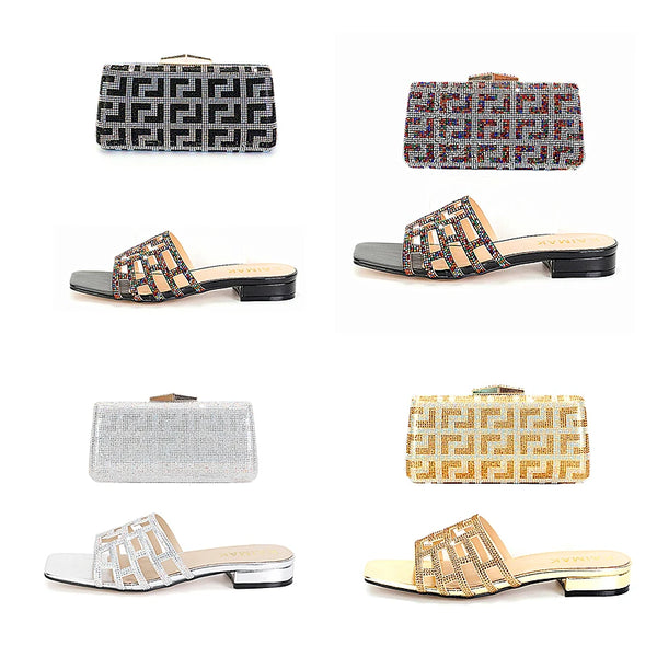 Shoes and Bag Set Women Summer Flat with Crystal