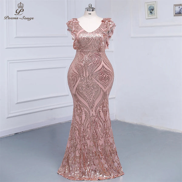 Sexy pink gold color Evening dress