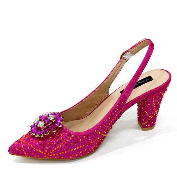 Italian Shoe and Bag Set With Decorated with Rhinestone