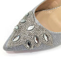 Women's Silver Mid Heels Frosted Crystal Shoes And Bag Set