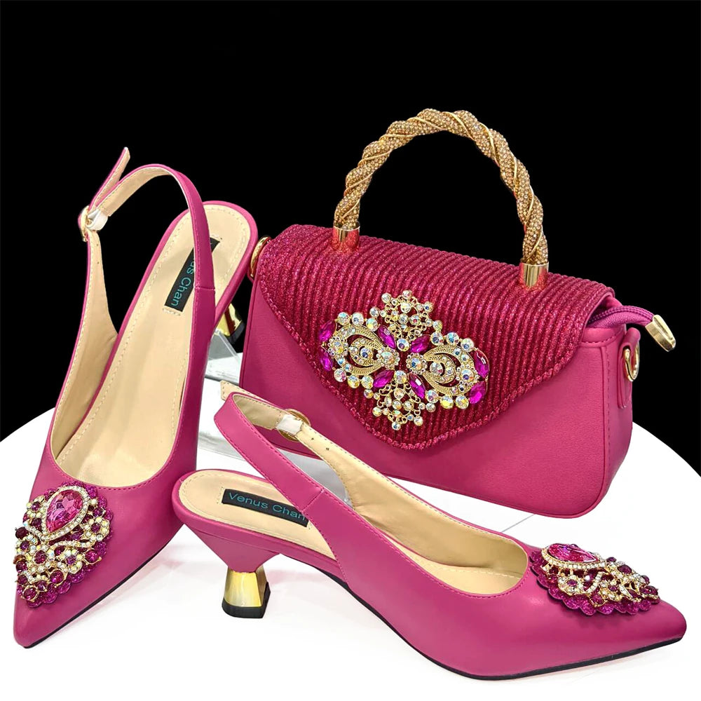 Women's Crystal Pointed High Heels Shoe Bag Set | EdleessFashion, image size:1000x1000