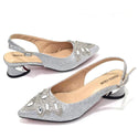 Women's Silver Mid Heels Frosted Crystal Shoes And Bag Set