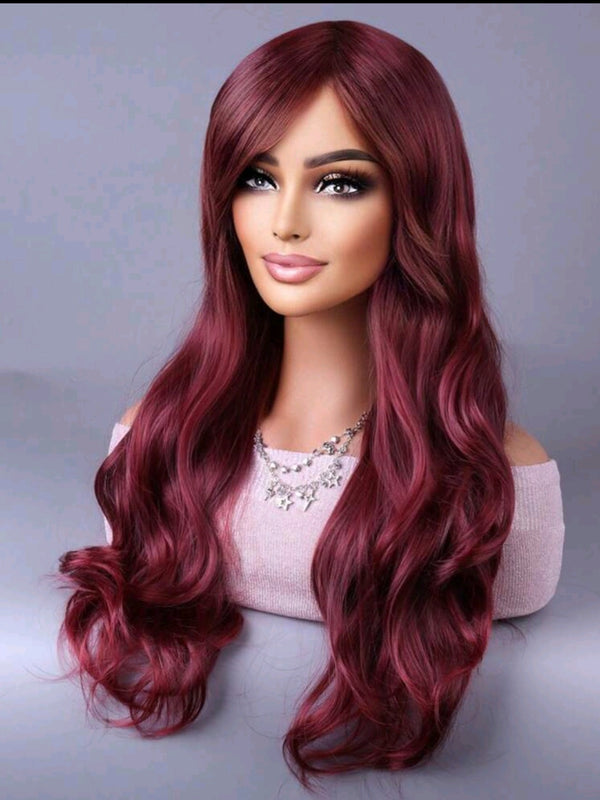 LydiaMFashions Wavy Curly Gradient Hair Wig Burgundy