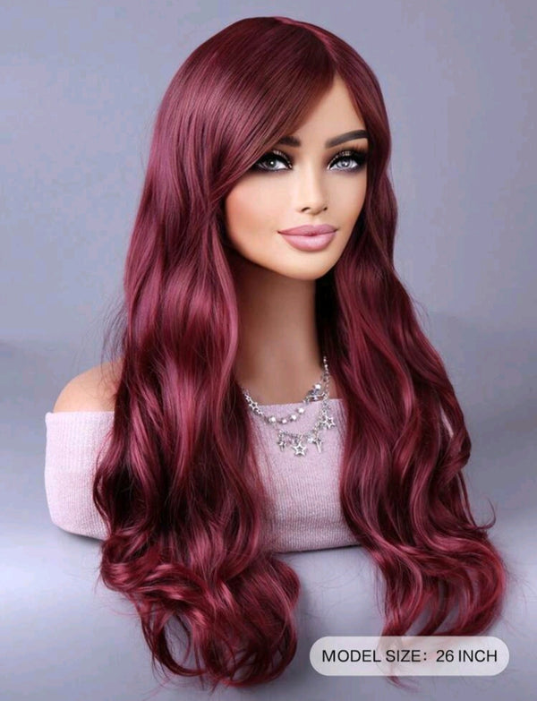 LydiaMFashions Wavy Curly Gradient Hair Wig Burgundy