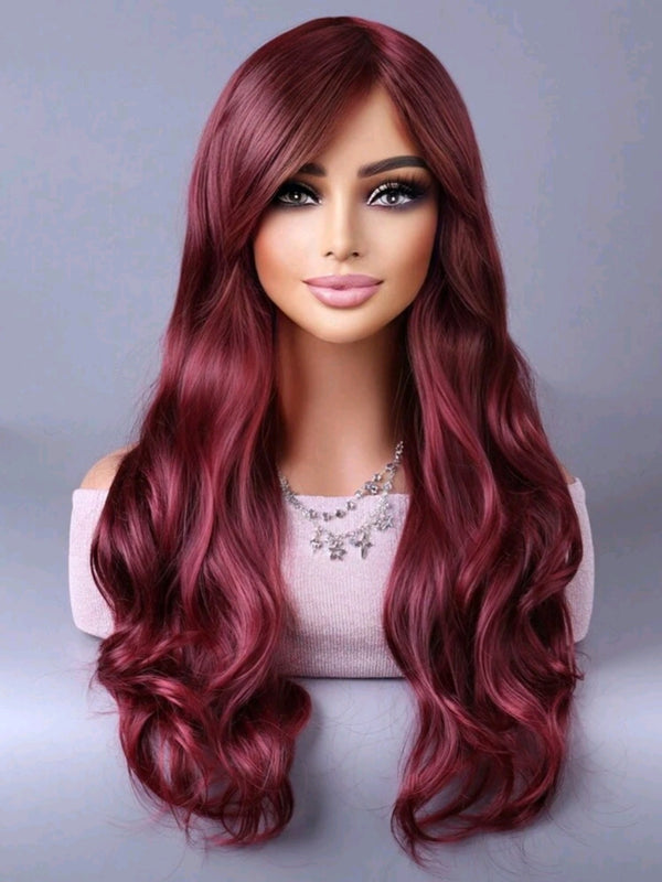 LydiaMFashions Wavy Curly Gradient Hair Wig Burgundy