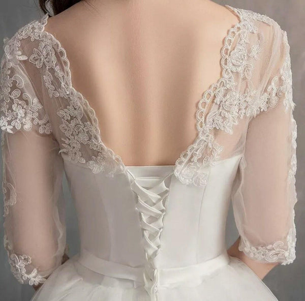 Sexy Embroidery Half Sleeve Train Wedding Dress | EdleessFashion