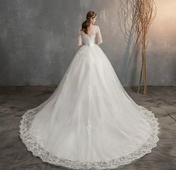 Sexy Embroidery Half Sleeve Train Wedding Dress | EdleessFashion