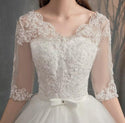 Embroidery Half Sleeve Lace  Long Train Wedding Gown | EdleessFashion