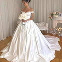 Off The Shoulder A-Line Bride Dress With Court Train | EdleessFashion