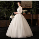 Sexy High Neck Three Quarter Sleeve Wedding Dress Illusion Lace Applique | EdleessFashion