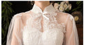 Sexy High Neck Three Quarter Sleeve Wedding Dress Illusion Lace Applique | EdleessFashion