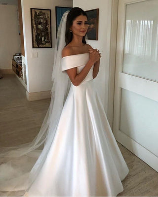 Sexy Satin Off Shoulder A Line Wedding Dress | EdleessFashion