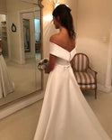 Sexy Satin Off Shoulder A Line Wedding Dress | EdleessFashion