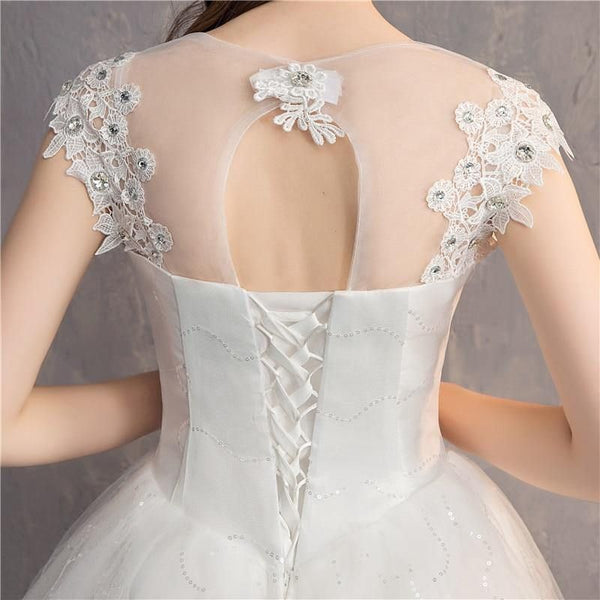 Diamond Lace O-neck Beading Wedding Dresses | EdleessFashion