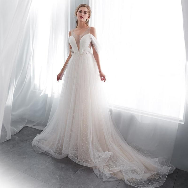 Princess A-line Wedding Dresses with Jewel Neck | EdleessFashion