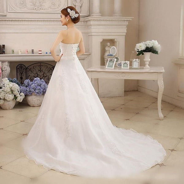 Elegant White Wedding Strapless Ball Gown Lace Up Beaded Sequined | EdleessFashion