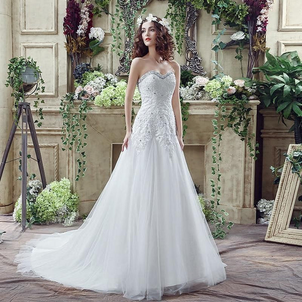 Elegant Sweetheart Wedding Dress with Brush Train | EdleessFashion