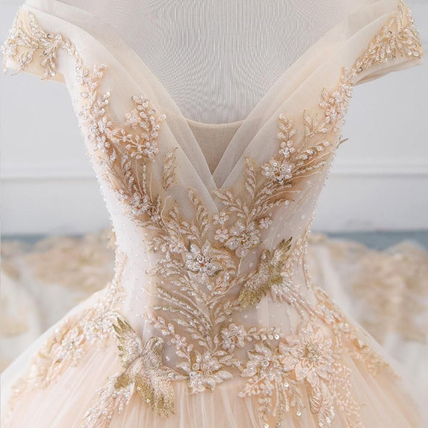 Luxury Sparkly Beading Pearls Wedding Gown | EdleessFashion