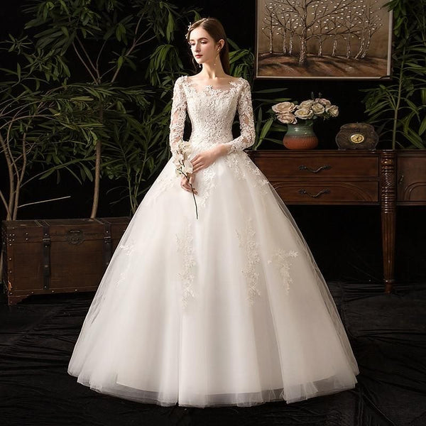 Wedding Dress Classic Off White Long Sleeve With Train | EdleessFashion