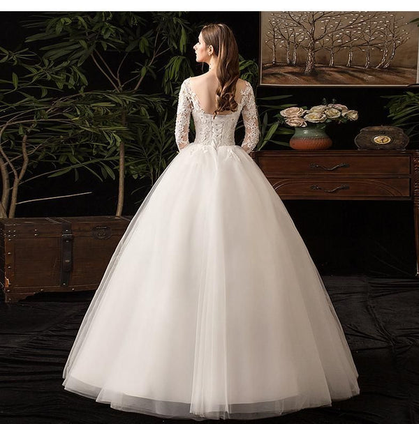 Wedding Dress Classic Off White Long Sleeve With Train | EdleessFashion