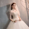 Wedding Dress High Neck Ball Gown Lace Appliques 3/4 Sleeve - EdleessFashion