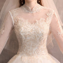 Wedding Dress High Neck Ball Gown Lace Appliques 3/4 Sleeve - EdleessFashion