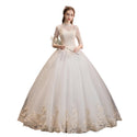 Wedding Dress High Neck Ball Gown Lace Appliques 3/4 Sleeve - EdleessFashion