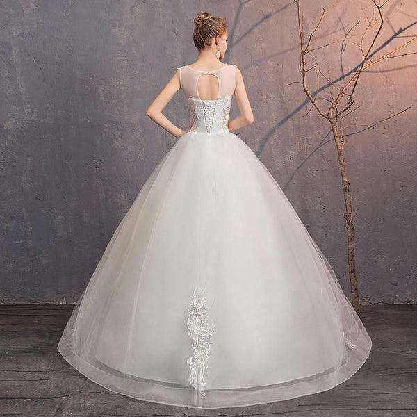 Elegant Wedding Dresses O-Neck Sleeveless Ball Gown Lace Embroidery Tulle | EdleessFashion