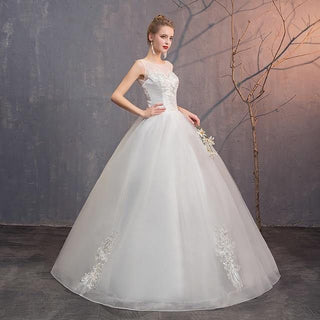 Elegant Wedding Dresses O-Neck Sleeveless Ball Gown Lace Embroidery Tulle | EdleessFashion