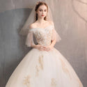 Elegant White Wedding Dresses Lace Up Appliques Off The Shoulder Ball Gown | EdleessFashion