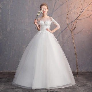 Elegant Wedding Dresses Ball Gown O-Neck Lace Up 3/4 Sleeve | EdleessFashion