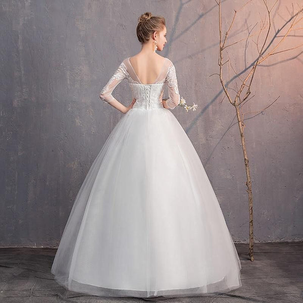 Elegant Wedding Dresses Ball Gown O-Neck Lace Up 3/4 Sleeve | EdleessFashion