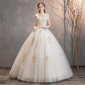 Luxury Wedding Dresses Lace Up Beaded Off The Shoulder V-Neck Ball Gown | EdleessFashion