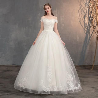 Applique Lace Vintage Wedding Dress Off Shoulder Bride Dress | EdleessFashion