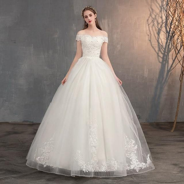 Applique Lace Vintage Wedding Dress Off Shoulder Bride Dress | EdleessFashion