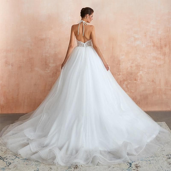 Sexy A Line Sheer Lace Backless Wedding Dress | EdleessFashion