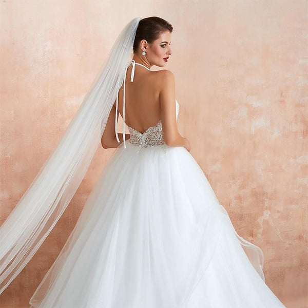 Sexy A Line Sheer Lace Backless Wedding Dress | EdleessFashion