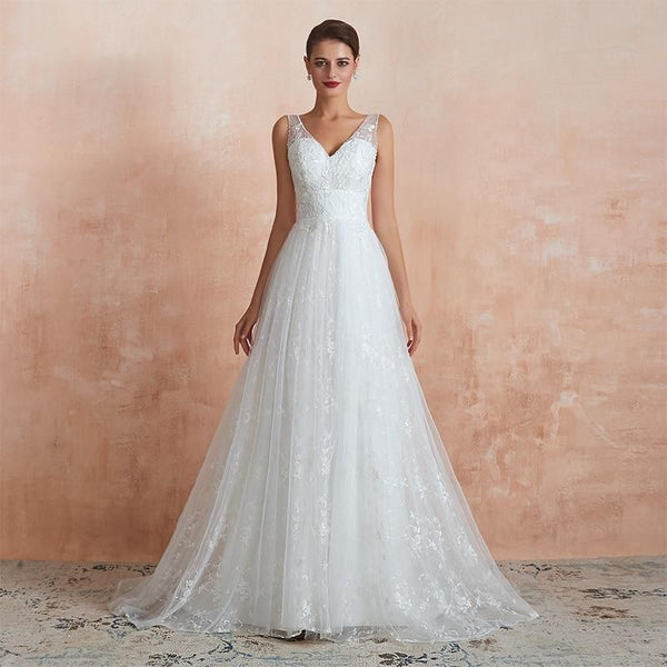 A-line Lace Boho Wedding Gown with Sweep Train | EdleessFashion