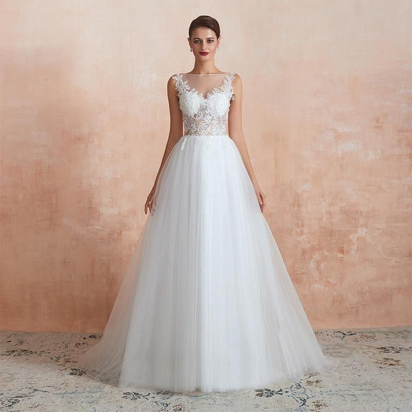 A-Line Sexy White Summer Wedding Gown | EdleessFashion