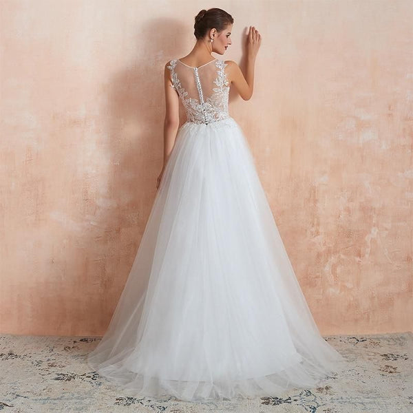 A-Line Sexy White Summer Wedding Gown | EdleessFashion