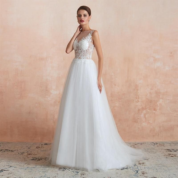 A-Line Sexy White Summer Wedding Gown | EdleessFashion