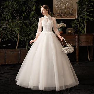 Elegant Wedding Dresses Lace Up Ball Gown High Neckline | EdleessFashion