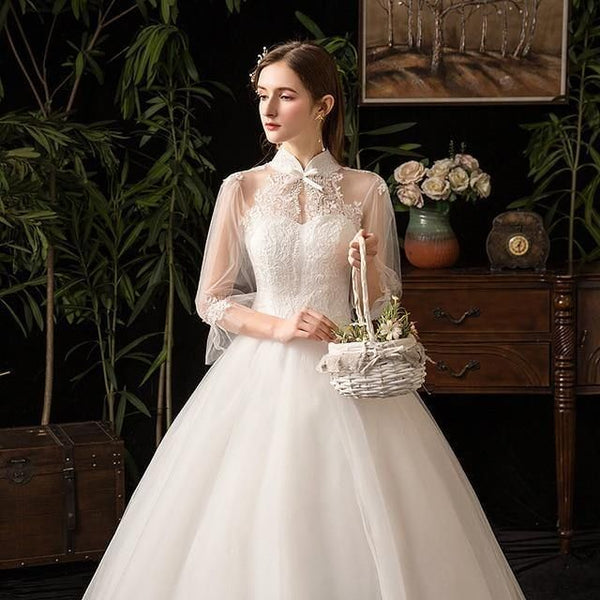 Elegant Wedding Dresses Lace Up Ball Gown High Neckline | EdleessFashion